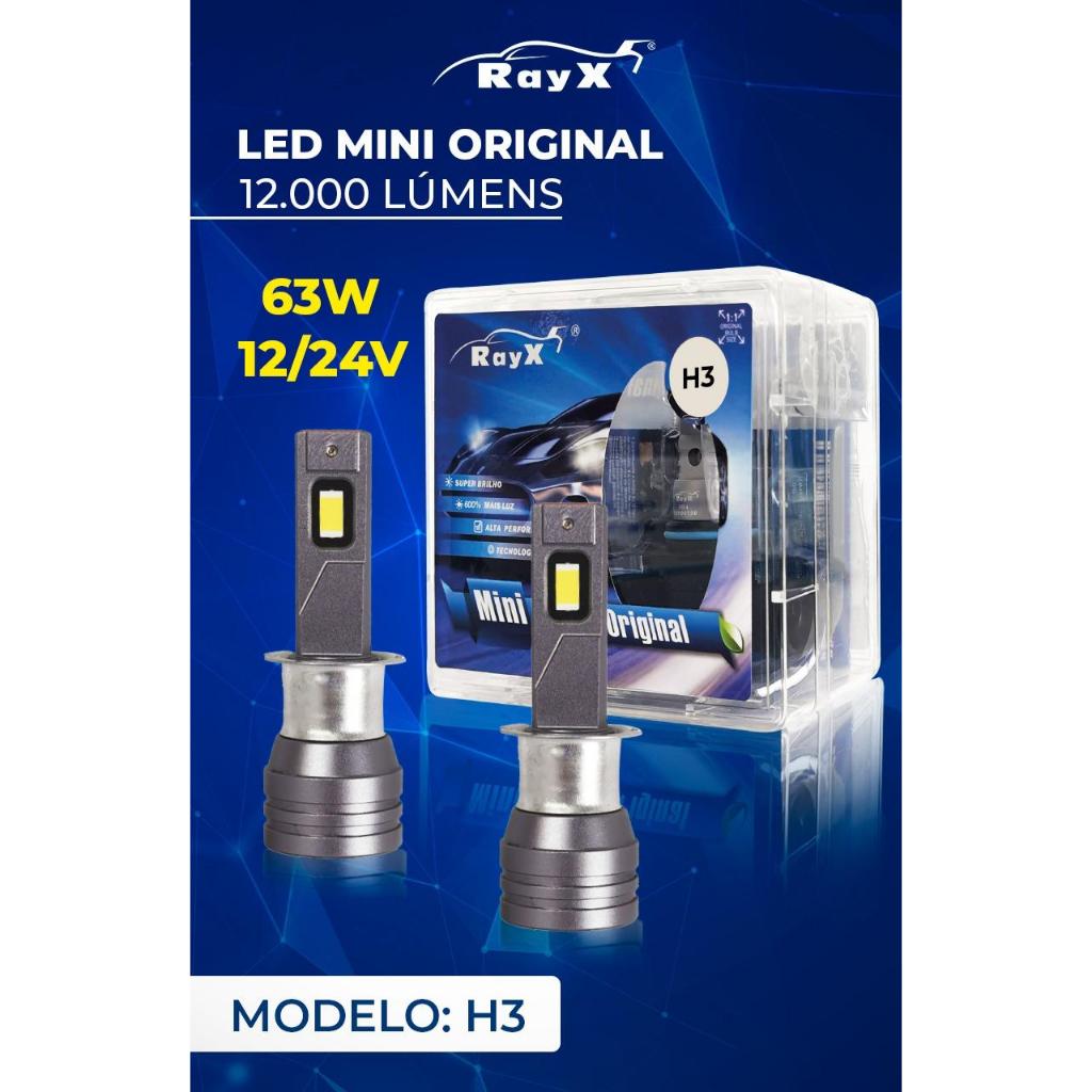 Led Mini Original 63w 6k 12000lm Encaixe H1, H3, H4, H7, H8, H11, H27, HB3, HB4 Rayx Branco