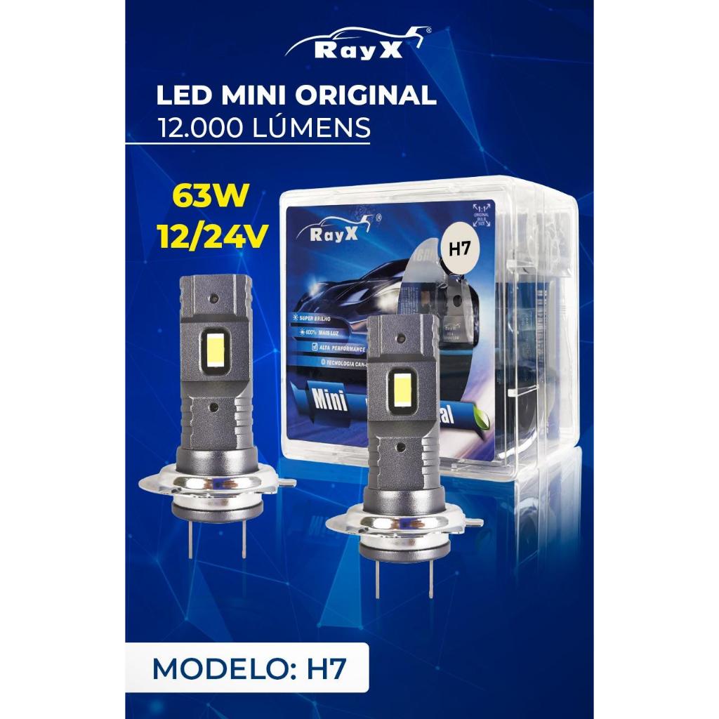 Led Mini Original 63w 6k 12000lm Encaixe H1, H3, H4, H7, H8, H11, H27, HB3, HB4 Rayx Branco