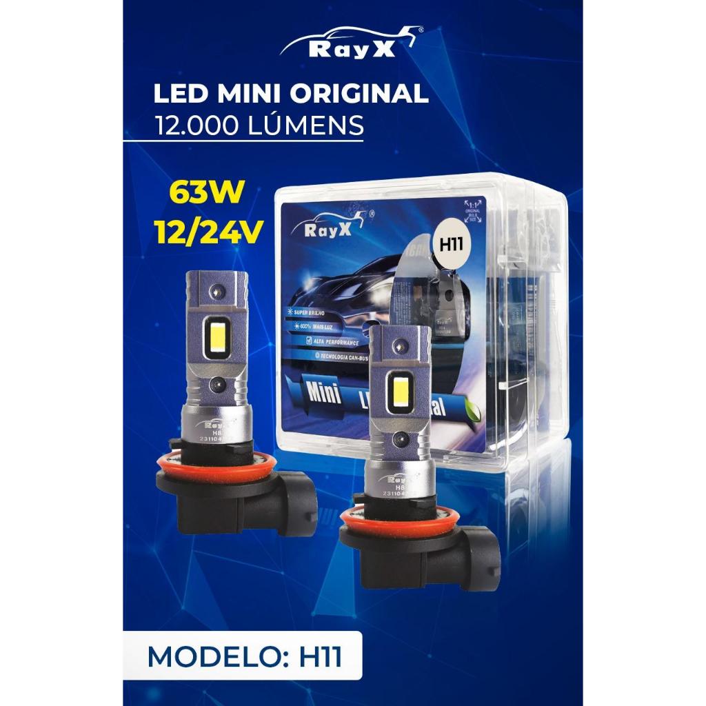 Led Mini Original 63w 6k 12000lm Encaixe H1, H3, H4, H7, H8, H11, H27, HB3, HB4 Rayx Branco