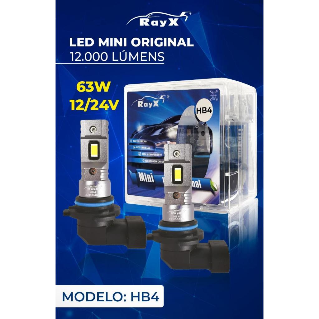 Led Mini Original 63w 6k 12000lm Encaixe H1, H3, H4, H7, H8, H11, H27, HB3, HB4 Rayx Branco