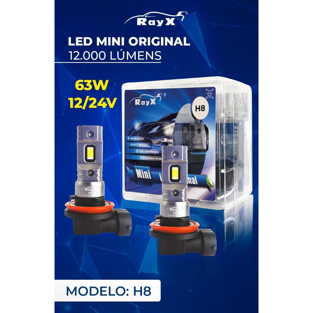 Led Mini Original 63w 6k 12000lm Encaixe H1, H3, H4, H7, H8, H11, H27, HB3, HB4 Rayx Branco