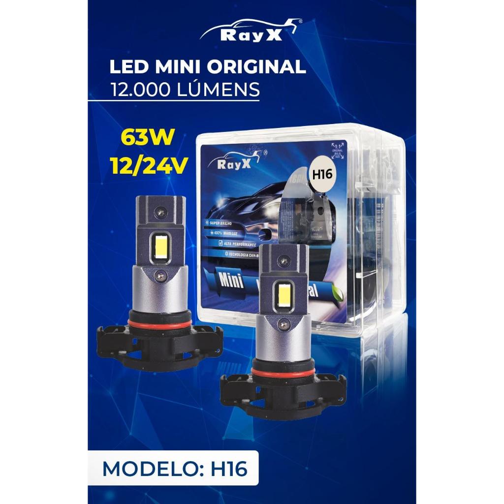 Led Mini Original 63w 6k 12000lm Encaixe H1, H3, H4, H7, H8, H11, H27, HB3, HB4 Rayx Branco