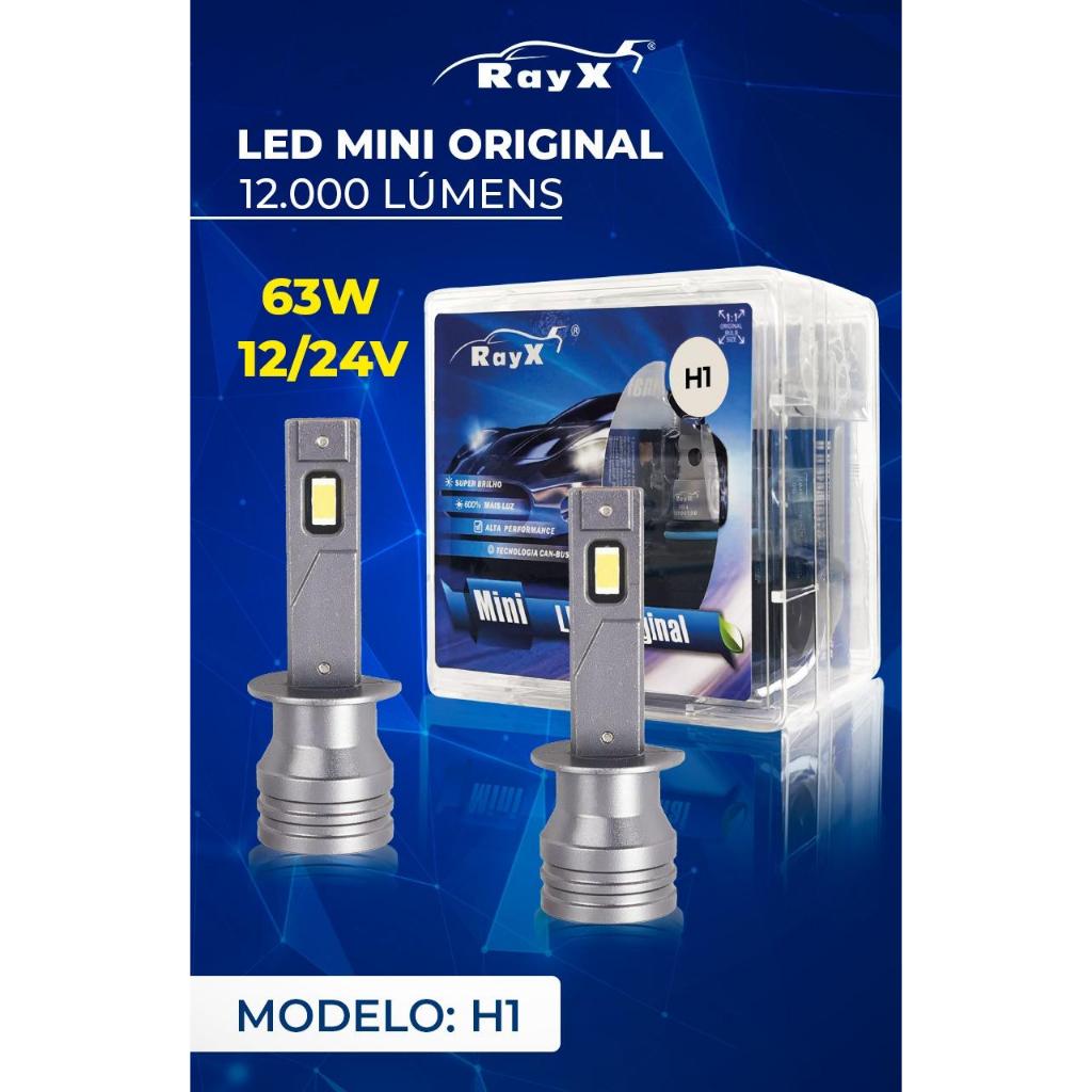 Led Mini Original 63w 6k 12000lm Encaixe H1, H3, H4, H7, H8, H11, H27, HB3, HB4 Rayx Branco