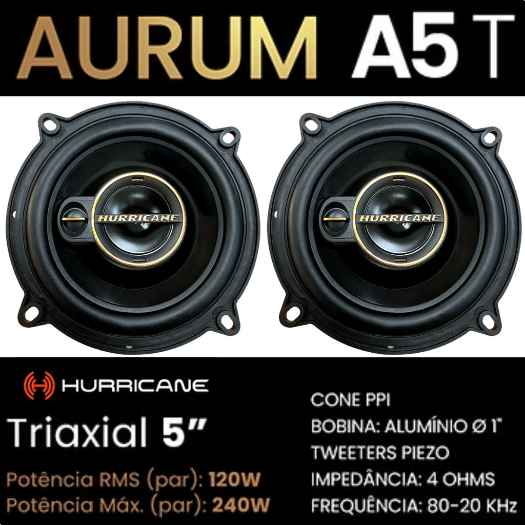 Kit Par Alto Falante Hurricane Triaxial Aurum 5 Pol 120w Rms Preto