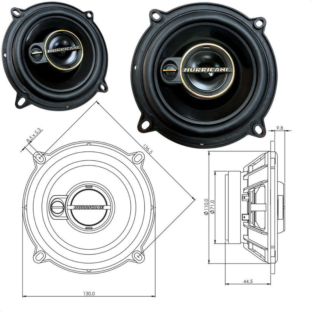 Kit Par Alto Falante Hurricane Triaxial Aurum 5 Pol 120w Rms Preto