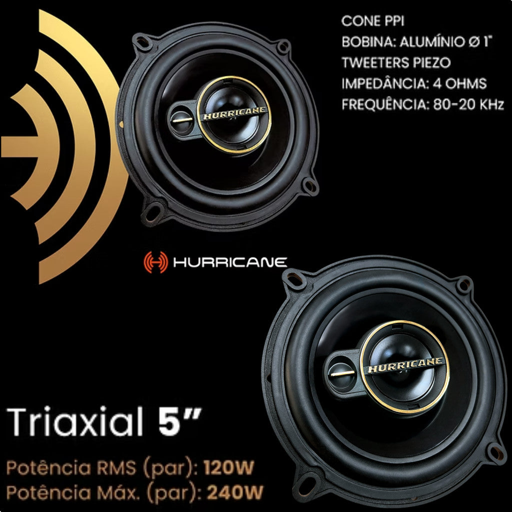 Kit Par Alto Falante Hurricane Triaxial Aurum 5 Pol 120w Rms Preto